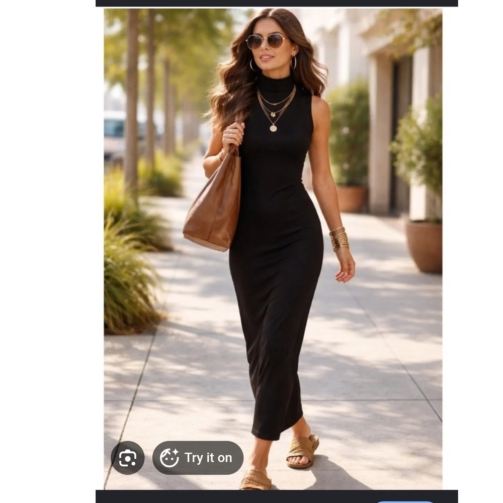 House of Harlow 1960 Black Ribbed Mock Neck Sleeveless Maxi Dress Me designer